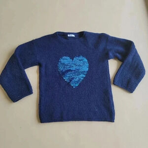 Wooli Girls Sequin Heart Acrylic Wool Sweater Warm Stretch Navy Blue 128 Sz 8